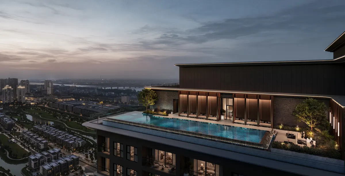 Phối cảnh bể bơi trên cao Maison Privée